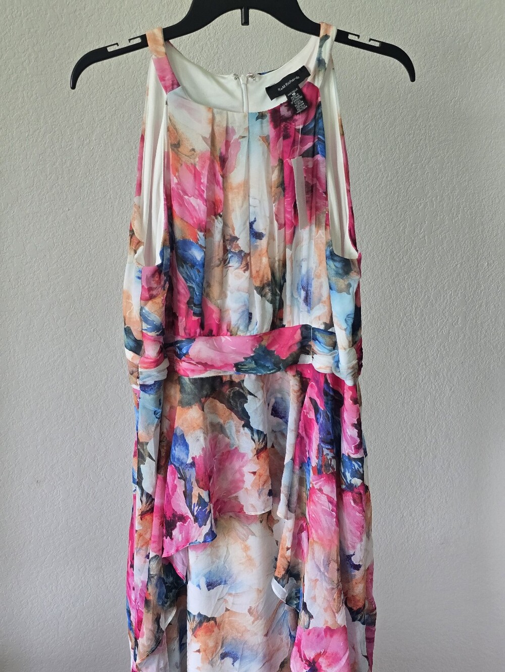 R&M Richards Floral Watercolor Maxi Dress Size 16 High Low Ruffle Formal $139 - Picture 4 of 11